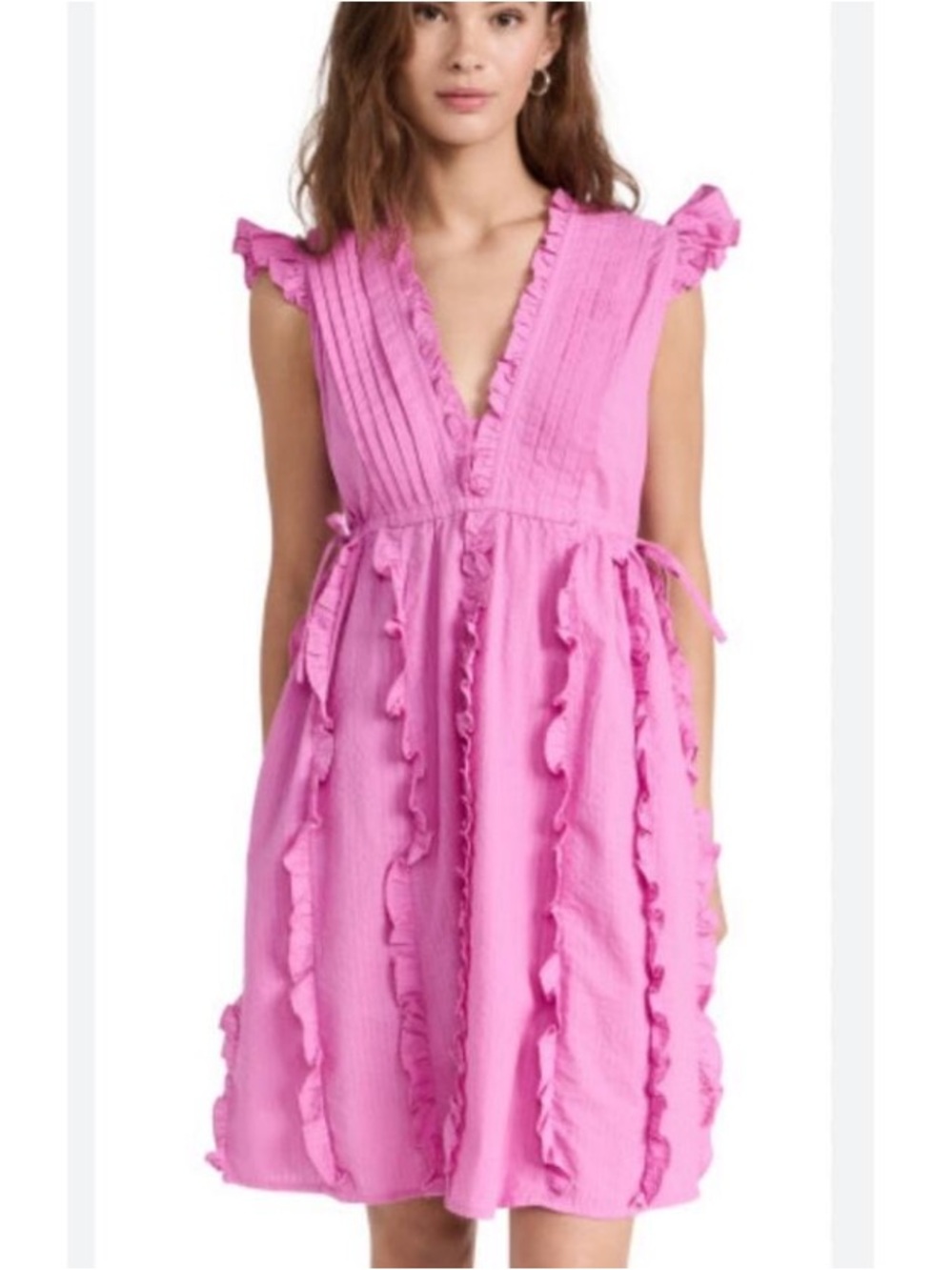 Banjanan Chandra Pink Ruffle V‑Neck Dress Pockets medium